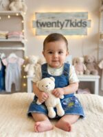 فستان جينز ورود قطعتين + تى شرت 1/2 كم  صيفى