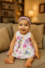 ⁦فستان بناتى صيفى مزهر بفيونكة 3-18 شهر   بامبر 80477⁩ - الصورة ⁦3⁩