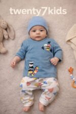 طقم كم خريفى  مواليد قطن 3804 بنجور 0-3