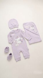 طقم للمواليد سالوبيت و كوفرتة وايس كاب و جوانتى 4067 pretty baby