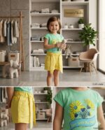 ⁦طقم خروج بنات صيفى relax1585 v-baby  شورت براشوت استرس⁩ - الصورة ⁦2⁩