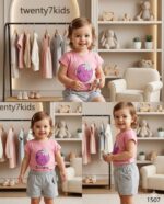 ⁦طقم خروج بنات صيفى jetaim1507 v-baby  شورت قطن سمر ملتون سادة⁩ - الصورة ⁦2⁩