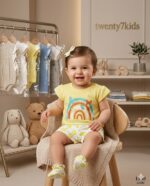 ⁦طقم خروج بنات صيفى   1558 v-baby  شورتenjoy براشوت مطبوع⁩ - الصورة ⁦2⁩