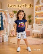 طقم خروج بنات صيفى   1558 v-baby  شورتenjoy براشوت مطبوع