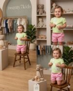 ⁦طقم خروج بنات صيفى  flower-bloom 1302 v-baby  شورت براشوت⁩ - الصورة ⁦2⁩