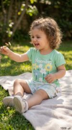 طقم خروج بنات صيفى   1559 v-baby  شورتblooming براشوت مطبوع