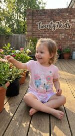 ⁦طقم خروج بنات صيفى   1559 v-baby  شورتblooming براشوت مطبوع⁩ - الصورة ⁦4⁩
