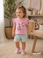 ⁦طقم خروج بنات صيفى  keep 1307 v-baby  شورت براشوت⁩ - الصورة ⁦3⁩