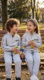 ⁦ترنج  شتوى ملتون قطن اولاد track suite ملتون اسفنجى مبطن 4-6-8-10 رصاصى⁩ - الصورة ⁦3⁩